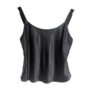 Lafayette 148 New York Solid Black 100% Silk Satin Tank Top Size 14